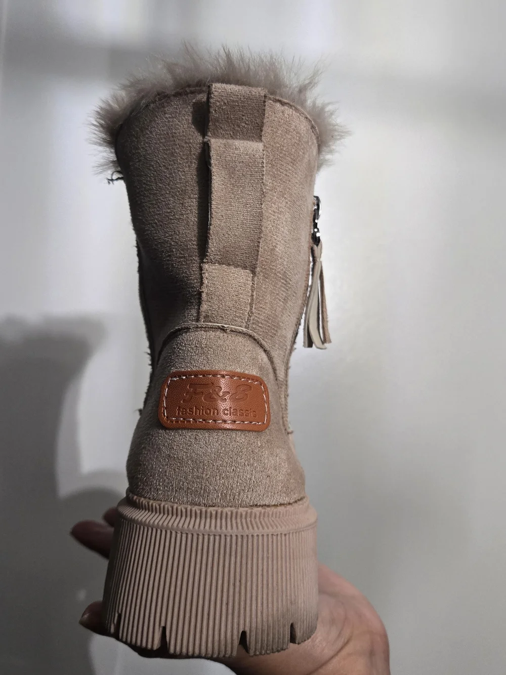 SHEIN Beige Faux Suede Fur-Lined Winter Boots